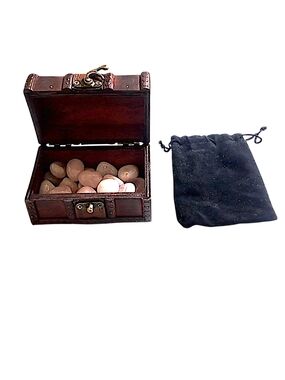 Treasure Chest w/ 19 Rose Quartz Polished Stones & Velvet Bag Various Sizes NWT